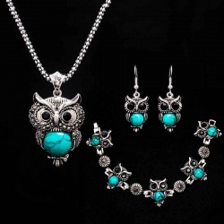 stone necklace set - owl bracelet & earrings - necklace jewelry - pendant long chain necklace-in pendant necklacesJewellery Sets