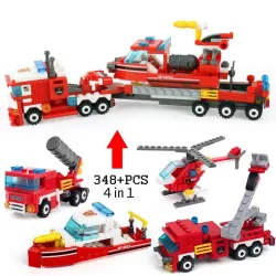 JuguetesFire Truck - Coche - Helicopter - Bote - 4 en 1 Building Blocks Set - 348pcs - Niños - Juguetes