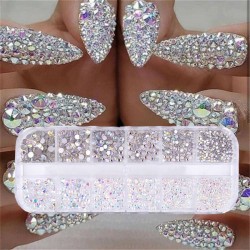 Uñas12 cajas / set - AB cristal - rhinestone - diamante gema - brillo - arte de uñas