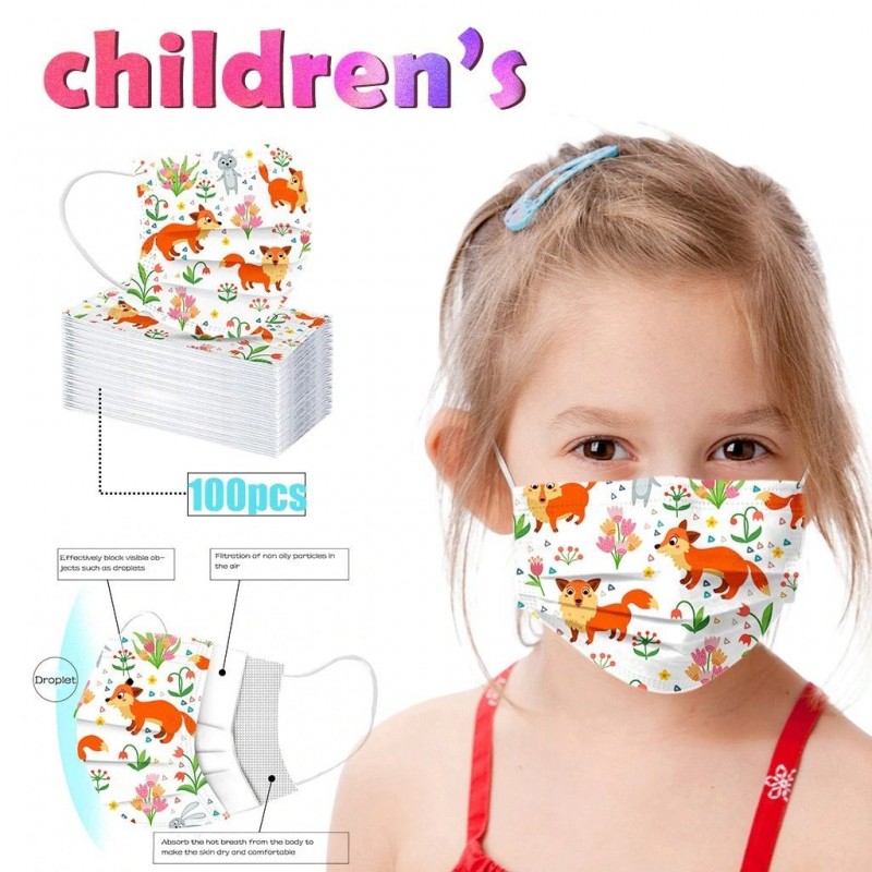 Face / mouth face masks - for children - 3-ply - animal printMouth masks