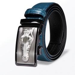 CinturónDiseño de piel de cocodrilo - cinturón de cuero con hebilla automática - azul