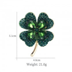 Green / red four leaf clover - crystal broochBrooches