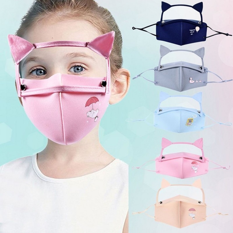 Mascarillas bucalesMáscara protectora de boca / cara - escudo de ojos desmontable con orejas de gato - reutilizable - para niños