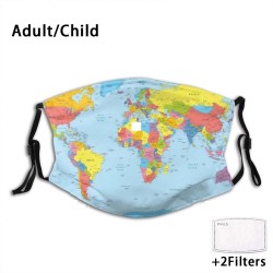 Mascarillas bucalesWorld map PM2.5 face masks - adult mask - child mask - with 2 filters