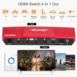 HDMI switch - 4 in 1 out - with S/PDIF & L/R audio output - HDTV 4K 60Hz 4:4:4 - IR remote controlHDMI Switch