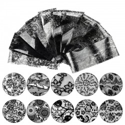 pegatinas de uñasPegatinas para decoración de uñas - flor y encaje blanco y negro - 10-50 piezas