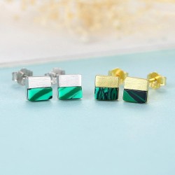 Luxurious square stud earrings - with turquoise - 925 sterling silverEarrings