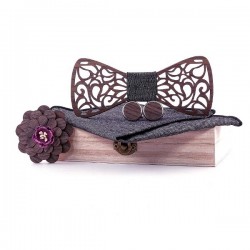 Pajaritas y corbatasButterfly vintage wooden neckties - with lapel flower / cufflinks / handkerchief
