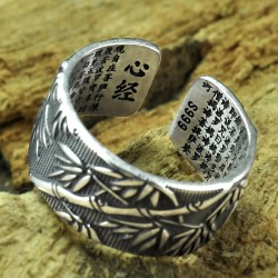 Buddhism sutra - bamboo leaves - ring - resizable - 925 sterling silverRings