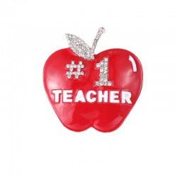 BrochesNumber 1 teacher apple brooch - with crystal decoration
