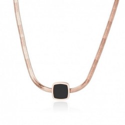 CollarRose gold snake chain necklace - with black charm