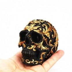 Black skull head - with golden carvings - resin statueHalloween & Party