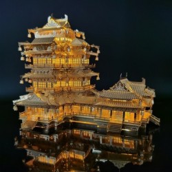 MetalAncient Chinese mansion - 3D wooden puzzle - with LED light