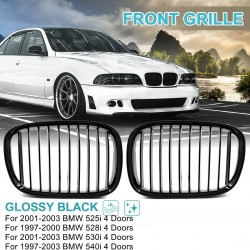 Front kidney grill - dual slat - gloss black - for BMW cars / 5 Series - 2 pieces