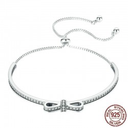 PulseraWOSTU -sterling silver sparkling bow knot chain - adjustable to bracelet - gift