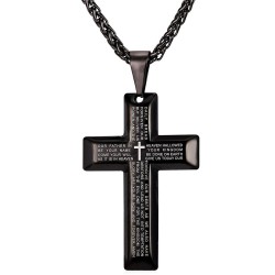 CollarPendant cross necklace for men black /gold heavy wheat chain - 20 inch - sterling silver
