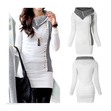 Hoodies & JerséisWhite long sleeve sweater - with knitted collar