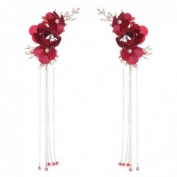 Red rose flower - crystal hair clip - with long tasselsHair clips