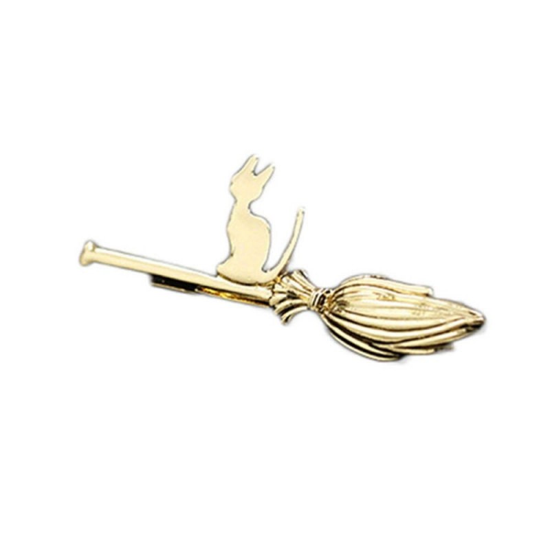 Pinzas de cabelloCat on broomstick - metal hair clip / barrette - hair styling