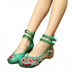 SandaliasChinese style sandals - canvas shoes with buckle - embroidered hibiscus flowers