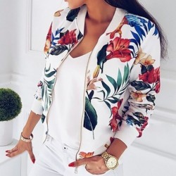 ChaquetasWomen Floral Jackets Spring Summer Long Sleeve Zipper Print Bomber Jacket Casual Pocket Slim Female Fashion Outwears...