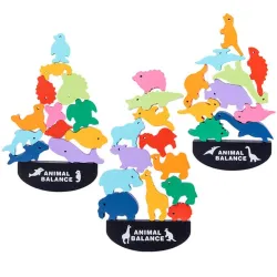 De maderaChildren Montessori Wooden Animal Balance Blocks Board Games Toy Dinosaur Educational Stacking High Building Block W...