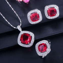 CollarElegante conjunto de joyas - collar / pendientes / anillo - con zafiro - plata de ley