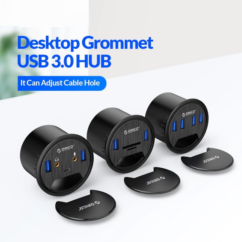 Desktop grommet - USB 3.0 HUB type-C - high speed splitter - with SD / TF / headphone / microphone adapter - for PCHubs