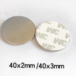 N35 - neodymium magnet - strong round disc - with 3M double-sided tape - 40 * 2mm / 40 * 3mm
