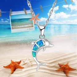 Silver necklace with a colorful opal dolphinNecklaces