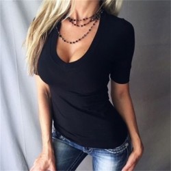 Blusas y camisasClassic summer t-shirt - deep V-neck - short sleeve - plus size