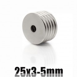 N35 - neodymium magnet - round countersunk disc - 25 * 3mm - with 5mm hole - 5 pieces