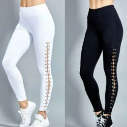 Fashionable leggings - high waist - decorative side lace-upPants