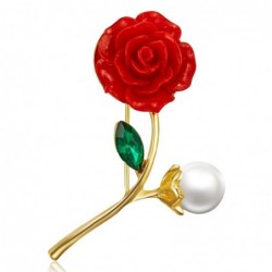 Red rose with pearl / crystal leaf - broochBrooches