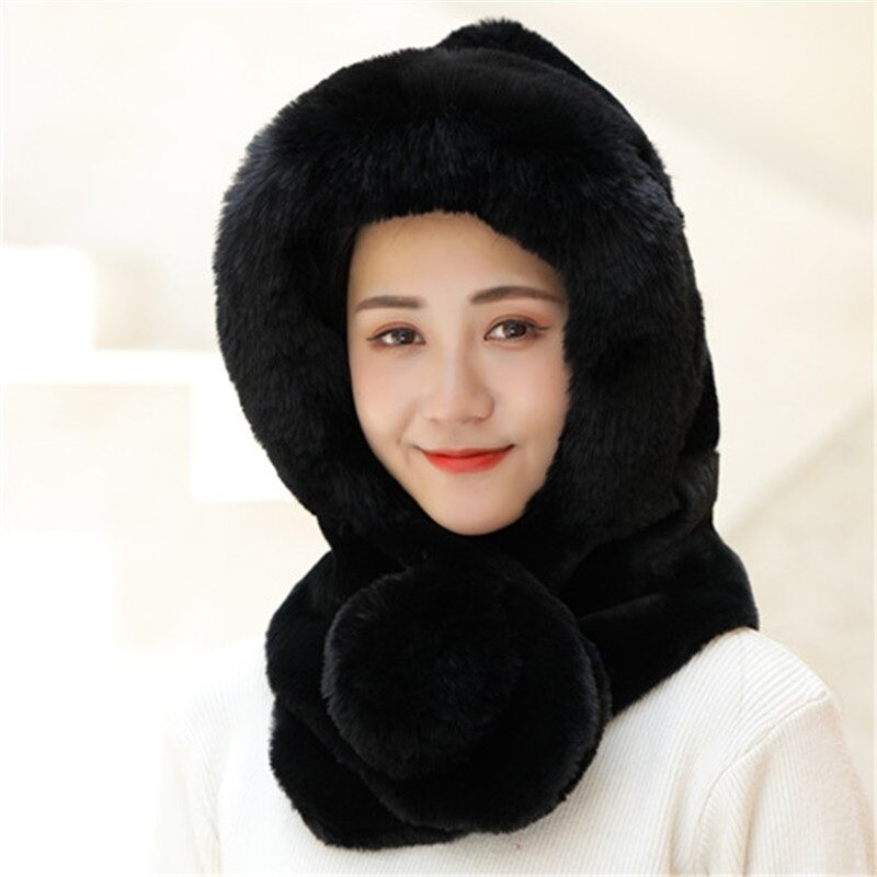 PañuelosFur winter hat with scarf - balaclava with pom pon