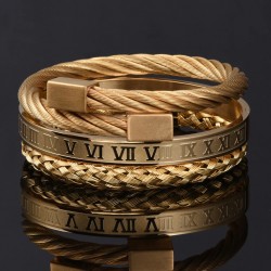 PulserasStainless steel bracelet - hip hop style - Roman numerals / crown - set 3 pieces