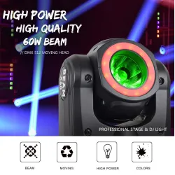 Iluminación de escenarios y eventosMini LED beam - laser light - moving head - DJ / stage light - 60W - RGBW - DMX