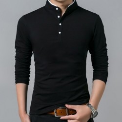 CamisetasElegant t-shirt - long sleeve - mandarin collar with buttons - cotton