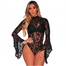 Blusas y camisasSexy bodysuit - floral lace - with half turtleneck - long sleeve - open back