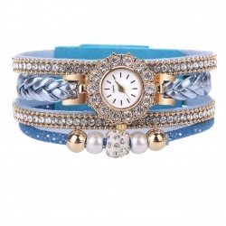 PulseraMultilayer bracelet with a round watch - crystals / beads