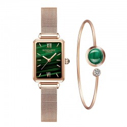 PulseraElegant watch / with bracelet - with a green stone - stainless steel / leather