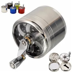 MolinosGrinder for herbs / tobacco / spices - 4 layers - with hand crank - aluminum