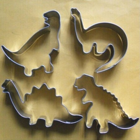 Utensilios para hornearMolde para cortador de galletas - con forma de dinosaurio - acero inoxidable - 4 piezas