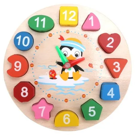 De maderaEducational toy - wooden digital clock - with geometric blocks