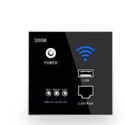 RedDelviz - wireless socket - Rj45 - USB - crystal glass panel - 220V - 300Mbps - wall WiFi router