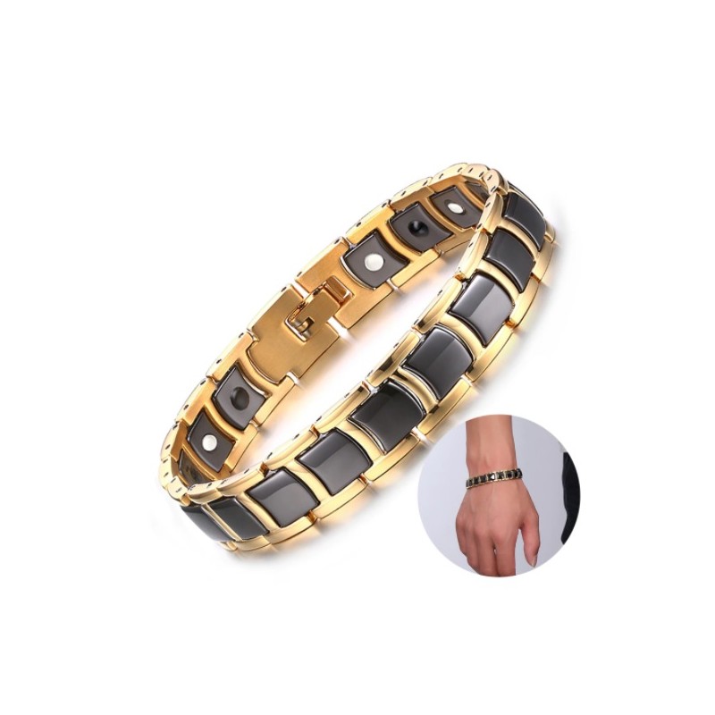 Energy bracelet - magnetic - black ceramic - gold - silverBracelets
