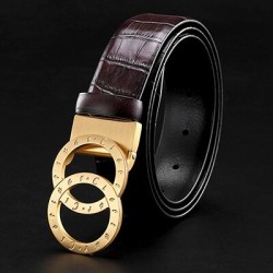 CinturonesLuxurious leather belt - gold / silver round buckle - unisex