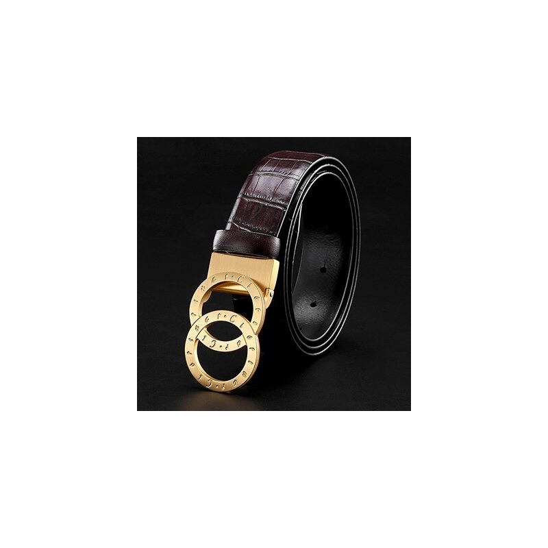 CinturonesLuxurious leather belt - gold / silver round buckle - unisex