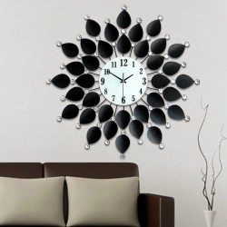 RelojesEstilo europeo - reloj de pared de cuarzo - pétalos negros con cristales - 36cm