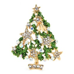 BrochesGreen Christmas tree with crystals / stars - luxurious brooch